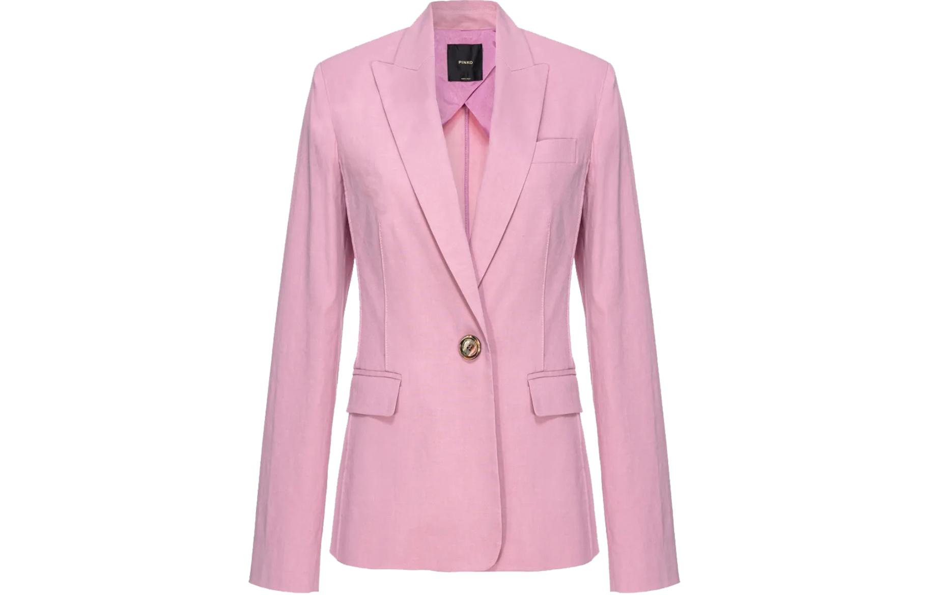 (Women) PINKO  Pink Solid Single-Button Long Sleeve Blazer Jacket 103244A1PA-N98