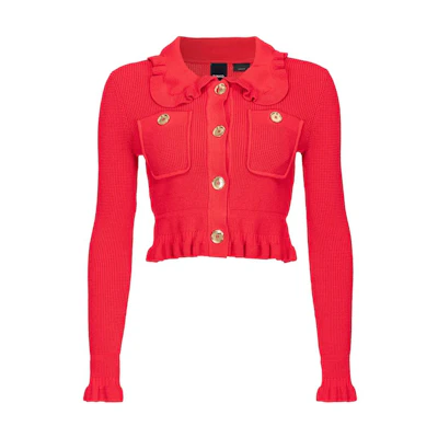 (Women) PINKO Red Belted Long-Sleeve Jacket with Metal Button Details 103160A1Q3-R48