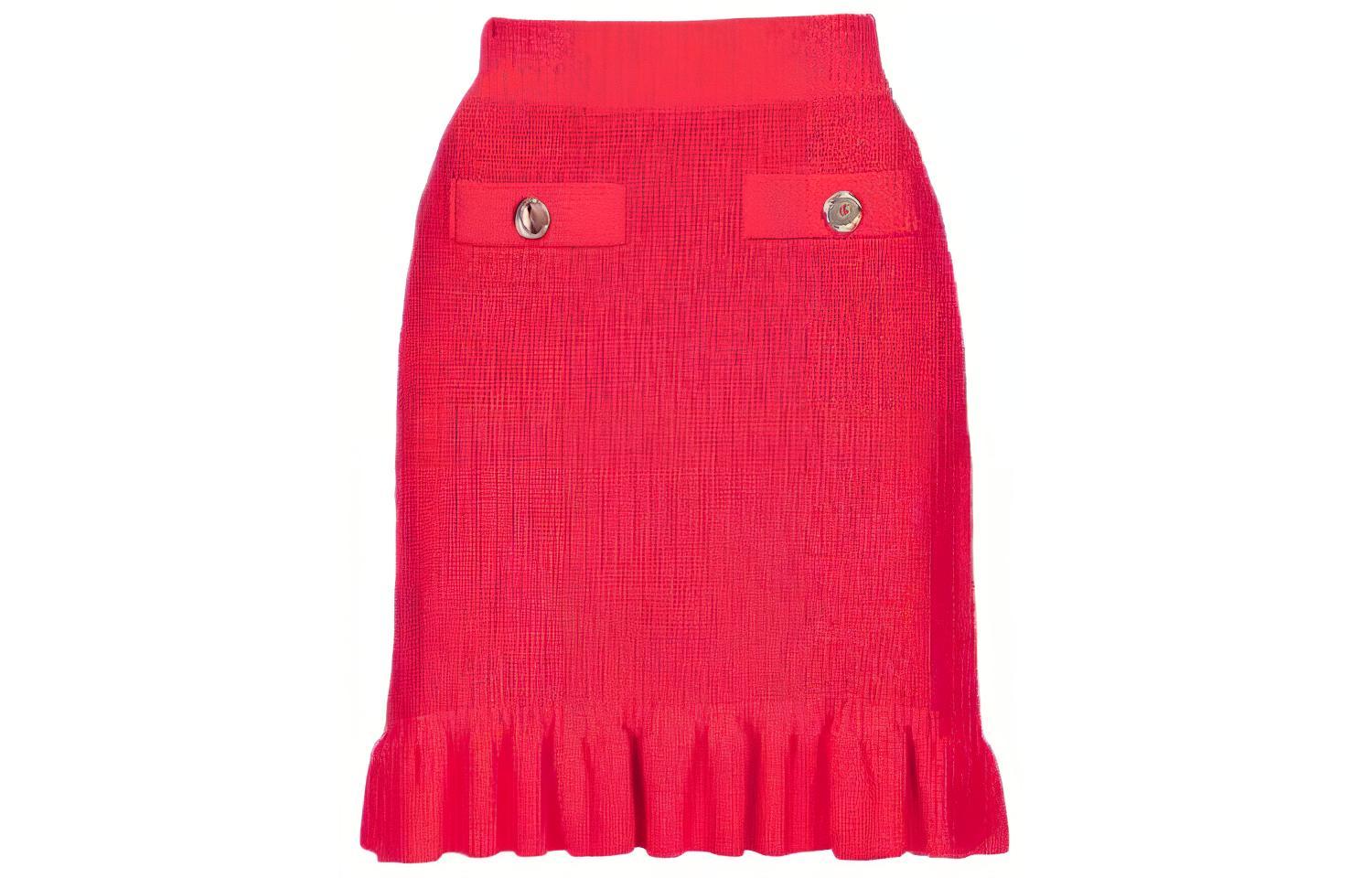 (Women) PINKO  Red Ruffled Elastic Waist Slim Fit Casual Short Skirt. 103163A1Q3-R48