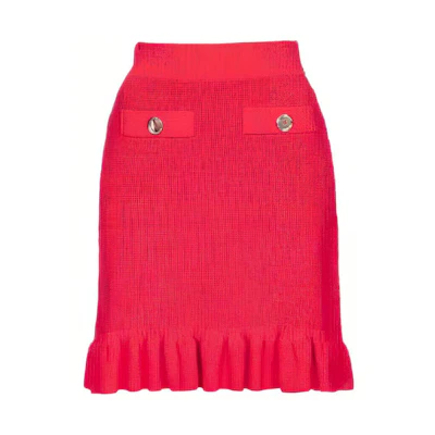 (Women) PINKO Red Ruffled Elastic Waist Slim Fit Casual Short Skirt. 103163A1Q3-R48