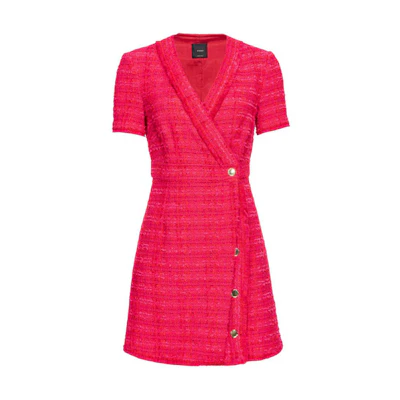 (Women) PINKO Red V-Neck Short Sleeve Buttoned Mini Dress. 103277A1OP-YNR