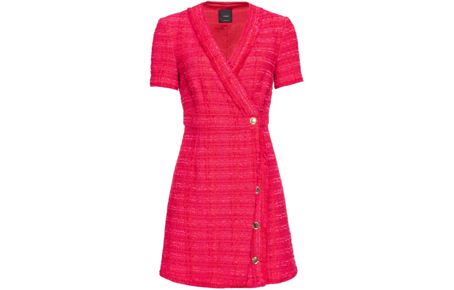 Order (W) PINKO 红色V领短袖纽扣迷你连衣裙. 103277A1OP-YNR