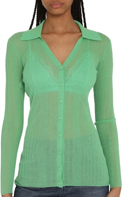 (W) PINKO 绿色透视V领长袖罗纹毛衣. 102980A1ND-SSA Shop (W) PINKO 绿色透视V领长袖罗纹毛衣. 102980A1ND-SSA