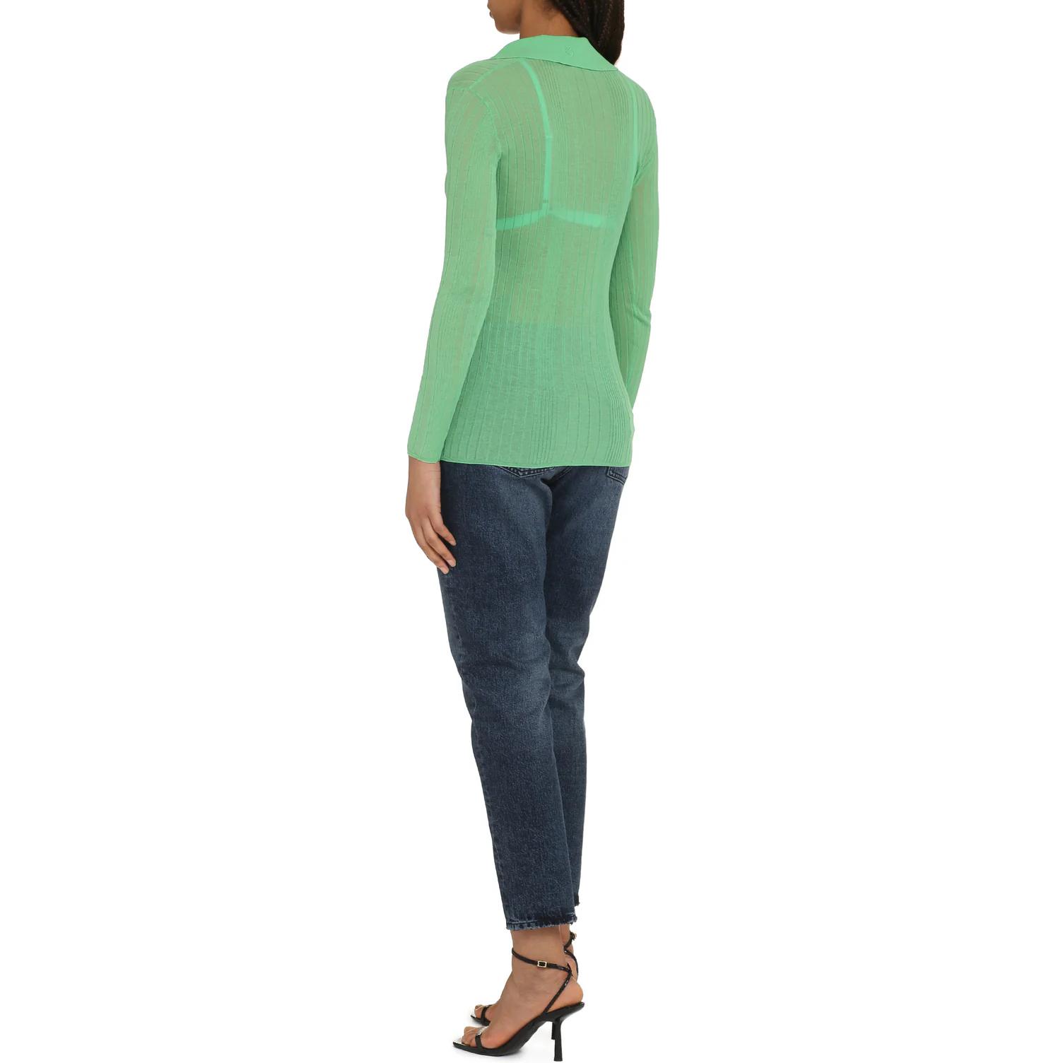 Purchase (W) PINKO 绿色透视V领长袖罗纹毛衣. 102980A1ND-SSA