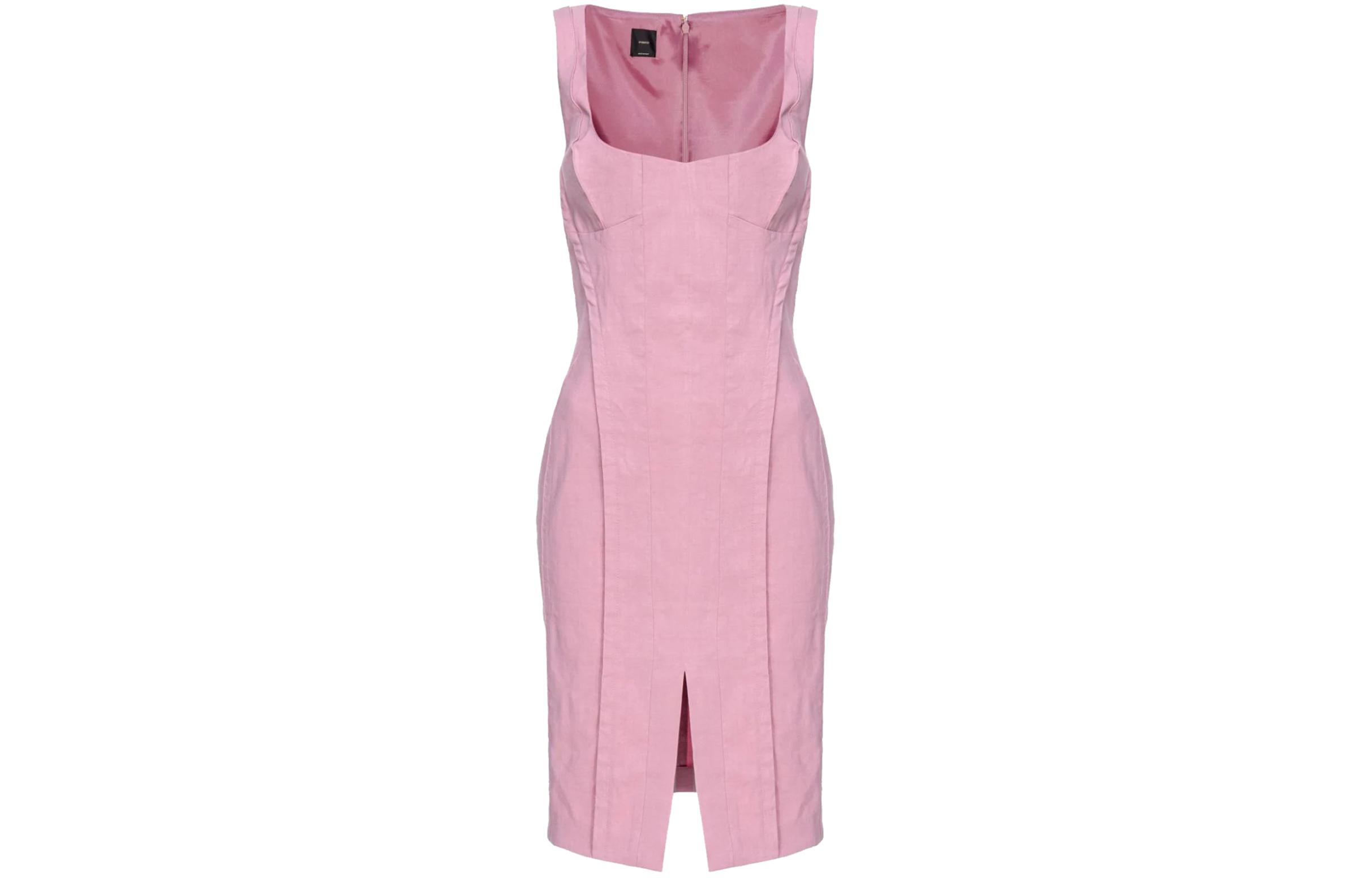 (Women) PINKO  Sleeveless Pink Midi Dress with Zipper and Straight Hemline 102866A0IM-N98