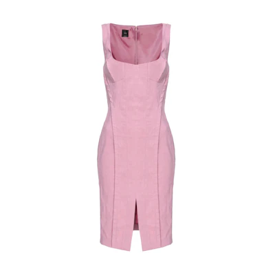 (Women) PINKO Sleeveless Pink Midi Dress with Zipper and Straight Hemline 102866A0IM-N98