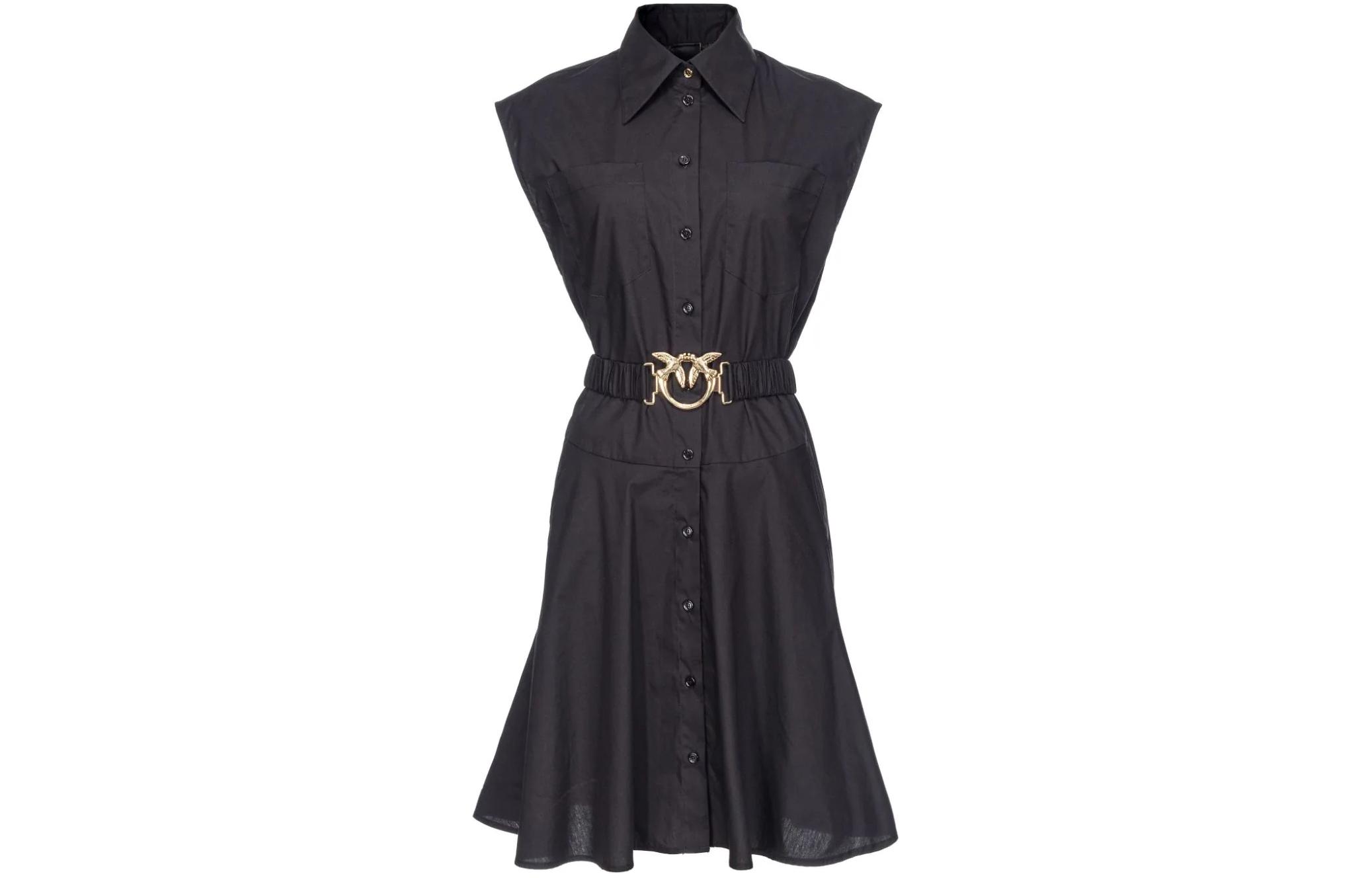 (Women) PINKO  Sleeveless Slim-Fit Midi Dress with Solid Color and Button Detail - Black 103111A1P4-Z99