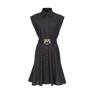(Women) PINKO Sleeveless Slim-Fit Midi Dress with Solid Color and Button Detail - Black 103111A1P4-Z99