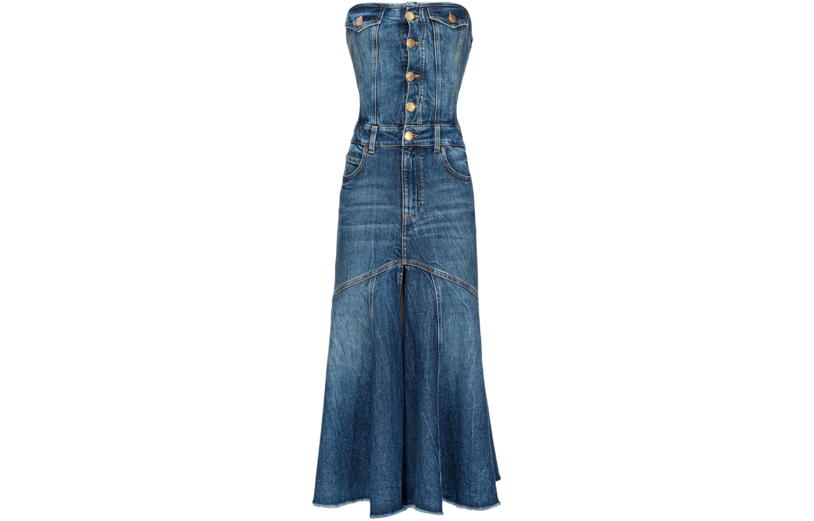 (Women) PINKO  Sleeveless Washed Denim Maxi Dress - Blue. 103178A1LQ-PJZ