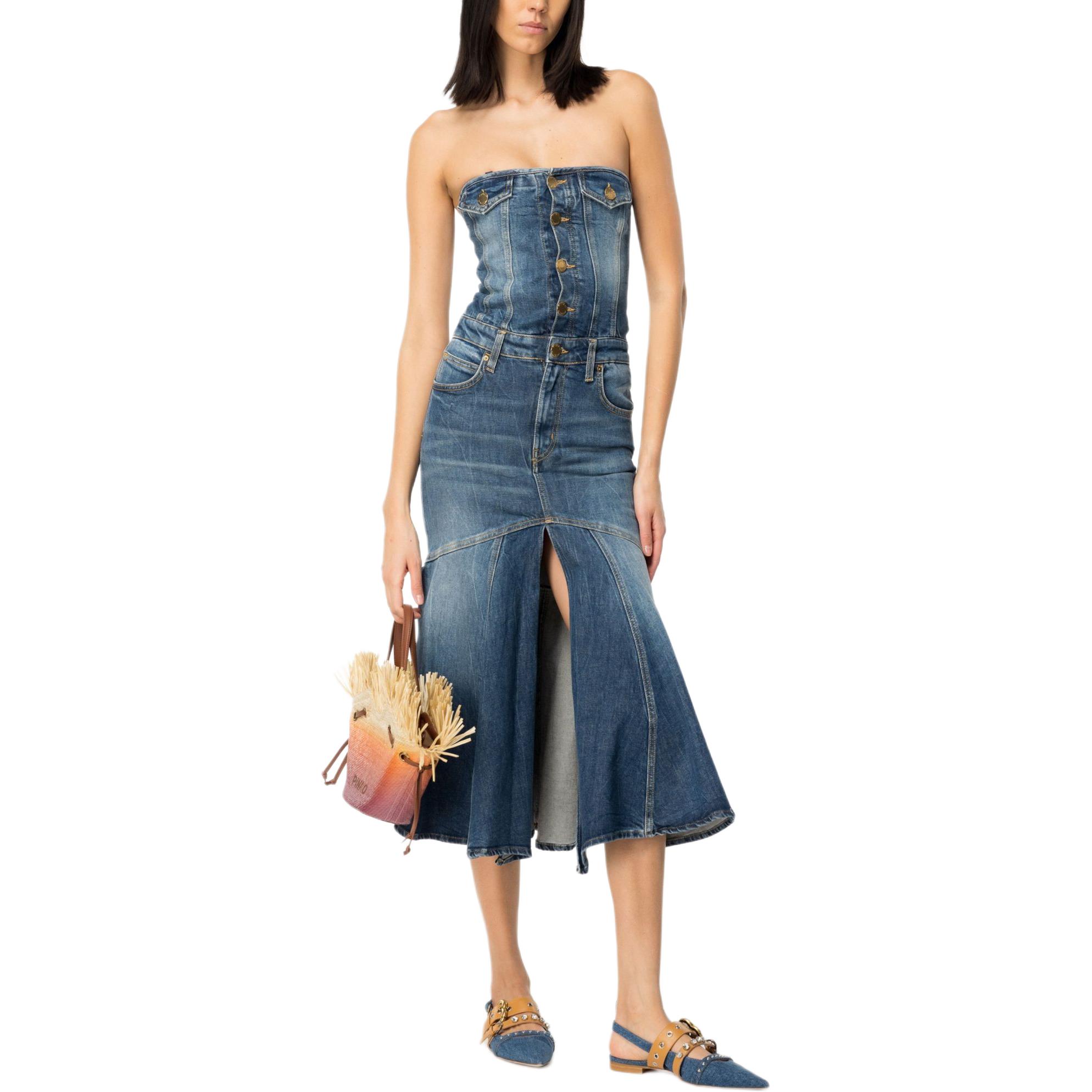 Shop (W) PINKO Maxi Dress Tanpa Lengan Denim Washed - Biru. 103178A1LQ-PJZ