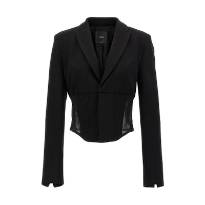 (Women) PINKO Solid Black Long Sleeve Blazer Jacket 101717A13E-Z99