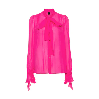 (Women) PINKO Solid Color Loose-Fit Long Sleeve Shirt - Pink. 102788A1JZ-N17