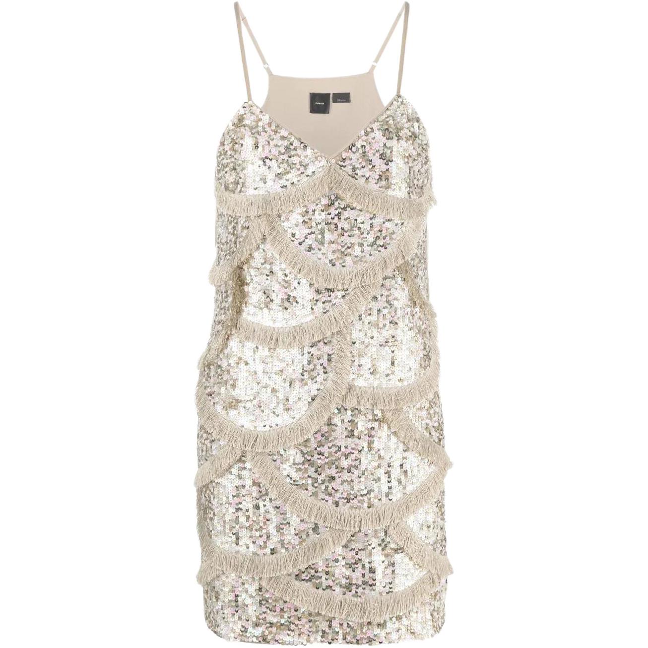 (Women) PINKO  V-Neck Sequin Fringe Short Cami Dress. 1G173AY7SB-HI0