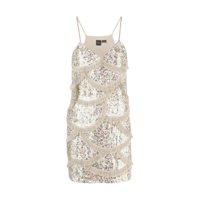 (Women) PINKO V-Neck Sequin Fringe Short Cami Dress. 1G173AY7SB-HI0