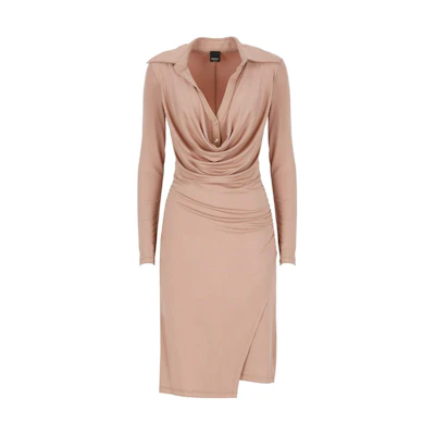 (Women) PINKO V-Neck Slim-Fit Long-Sleeve Mini Dress Light Pink 103052A1L0-C95