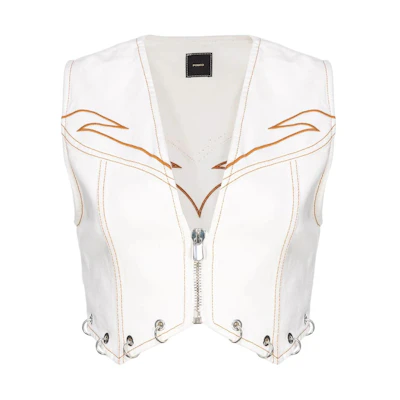 (Women) PINKO White Cropped Vest with Contrast Embroidery Design. 103625A1VD-Z05