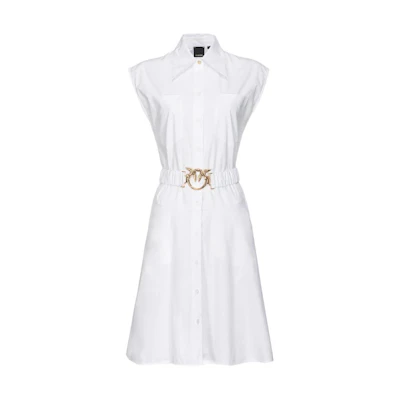 (Women) PINKO White Sleeveless Midi Dress with Solid Color and Pointed Collar 103111A1P4-Z04