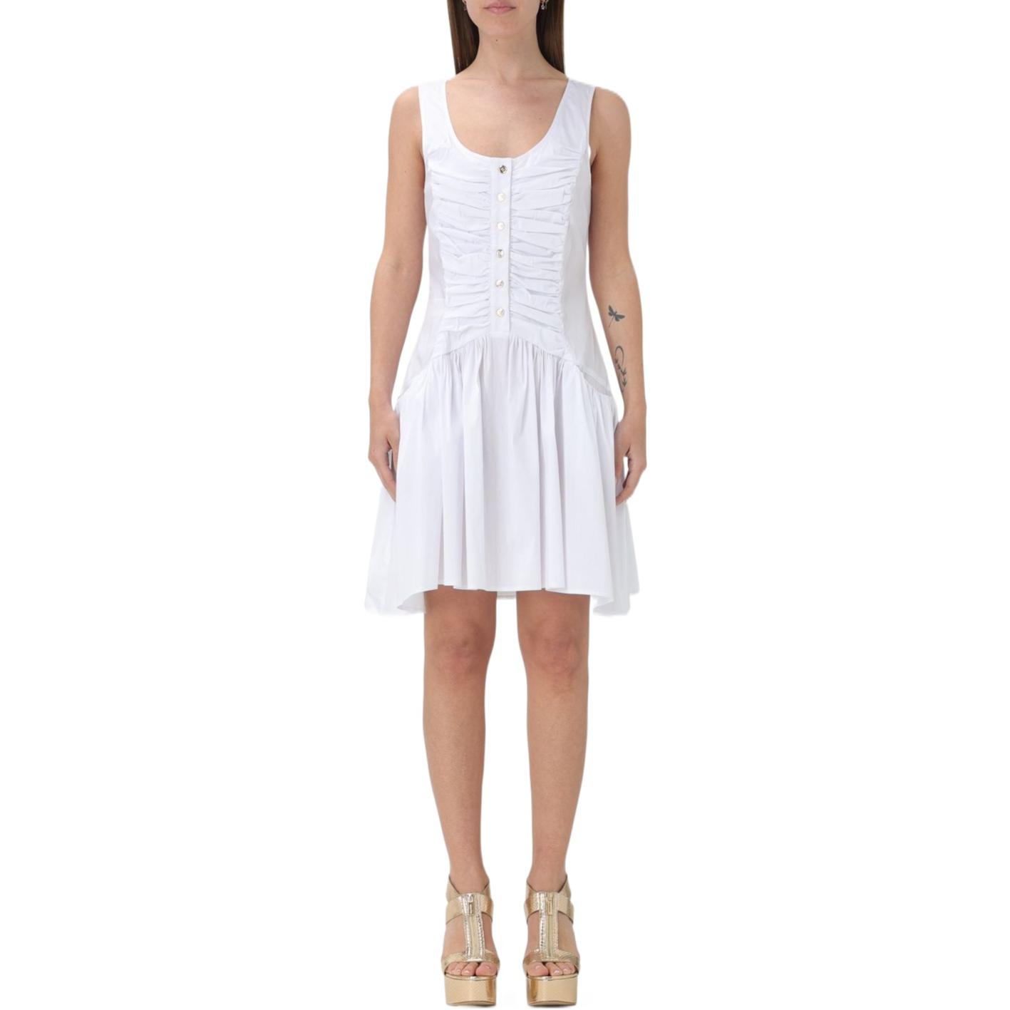 (Women) PINKO  White Sleeveless Pleated Short Dress. 103263A1P2-Z04