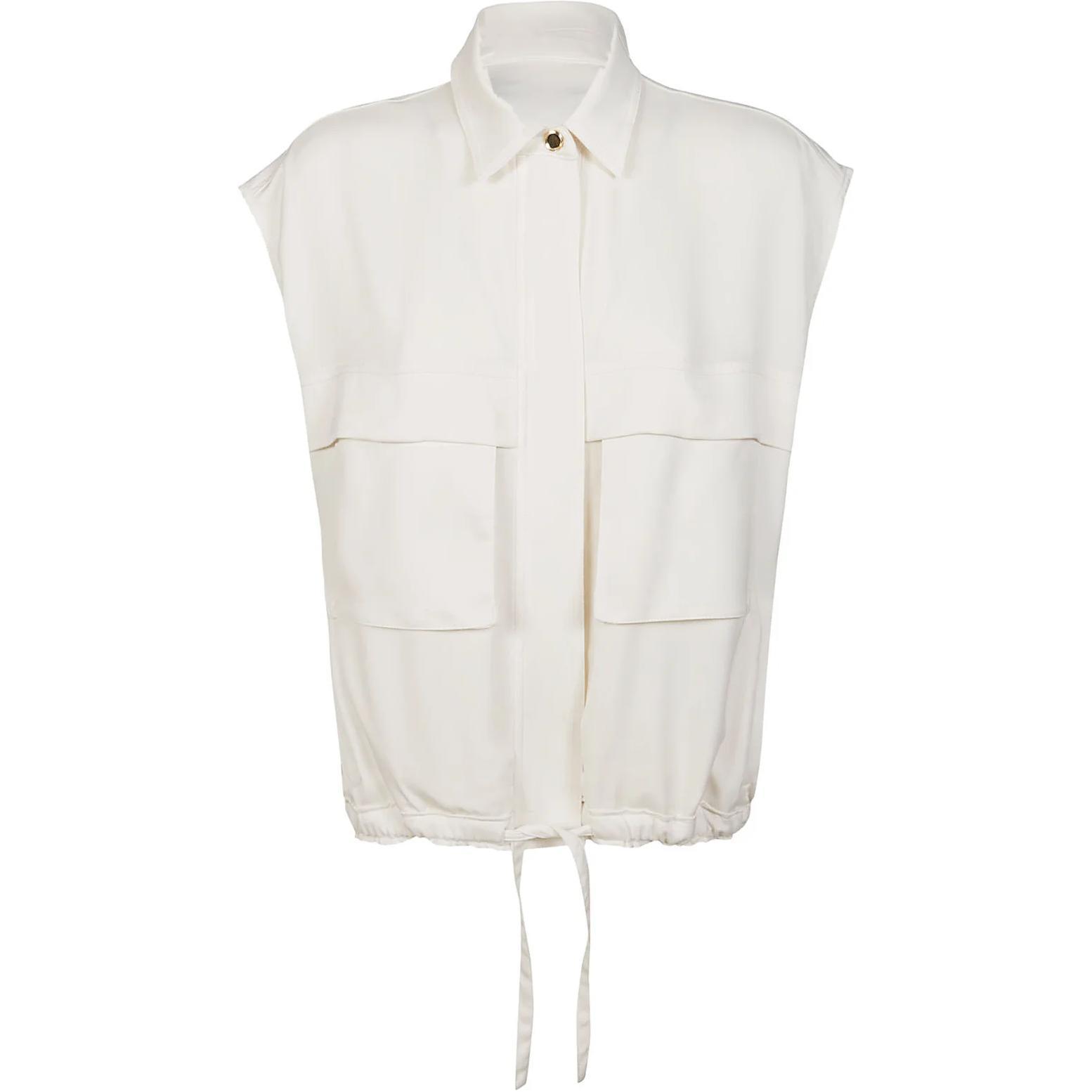 (Women) PINKO  White Sleeveless Zip-Up Vest with Collar 103025A1PP-N96