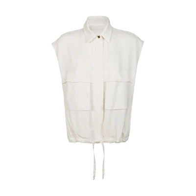 (Women) PINKO White Sleeveless Zip-Up Vest with Collar 103025A1PP-N96