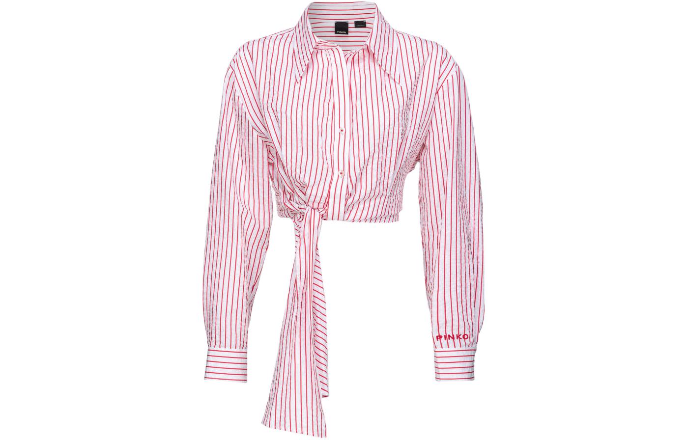 (Women) PINKO  White Striped Long Sleeve Casual Button-Up Shirt. 103061A1O9-ZR2