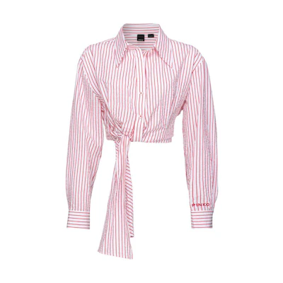 (Women) PINKO White Striped Long Sleeve Casual Button-Up Shirt. 103061A1O9-ZR2