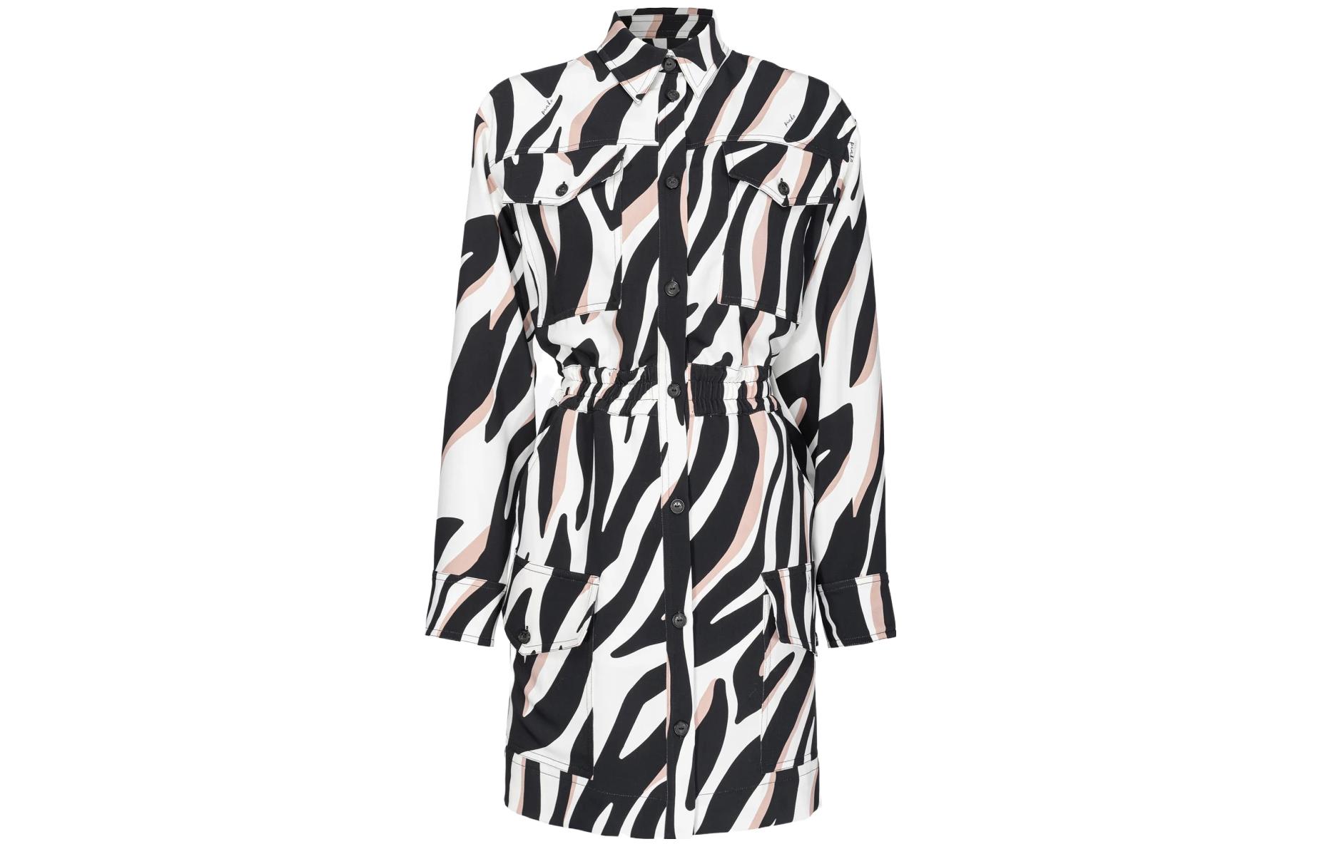 (Women) PINKO  White Zebra Print Long Sleeve Mini Shirt Dress 102009A197-ZPZ