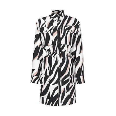 (Women) PINKO White Zebra Print Long Sleeve Mini Shirt Dress 102009A197-ZPZ