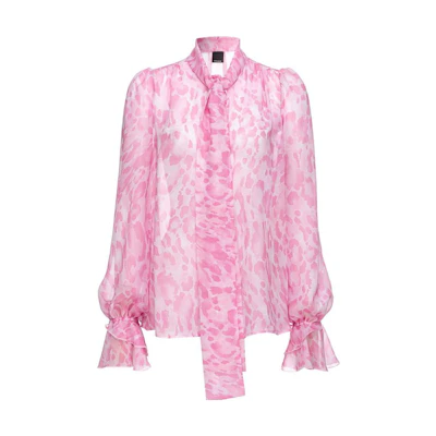 (Women) PINKO Abstract Print Long-Sleeve Blouse with Tie Neck for Women - Pink. 100226A1LA-NN5