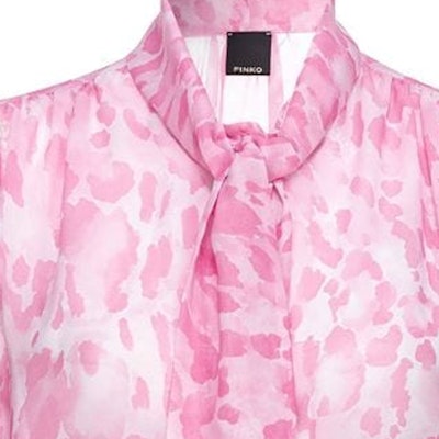 (W) PINKO 女款粉色抽象印花領結長袖上衣 100226A1LA-NN5 Shop (W) PINKO 女款粉色抽象印花領結長袖上衣 100226A1LA-NN5