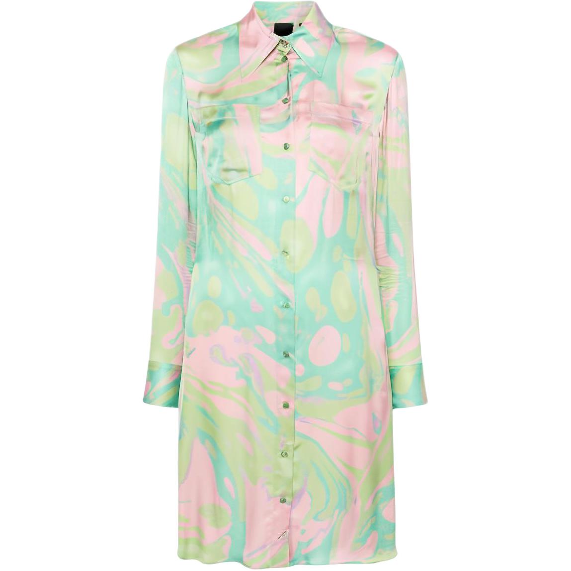 (Women) PINKO Abstract Print Satin Long Sleeve Shirt Dress Multicolor Women’s. 103084A1PE-SN2