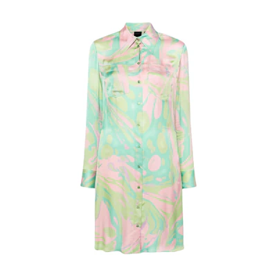(Women) PINKO Abstract Print Satin Long Sleeve Shirt Dress Multicolor Women’s. 103084A1PE-SN2