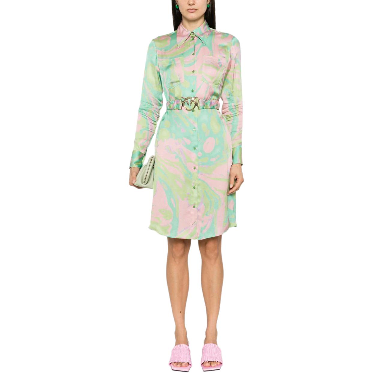 Lookbook (W) PINKO 抽象印花长袖缎面连衣裙 多色 女款 103084A1PE-SN2