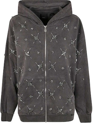 (W) PINKO 女士灰色串珠宽松连帽拉链夹克. 104457A297-I79 Buy (W) PINKO 女士灰色串珠宽松连帽拉链夹克. 104457A297-I79