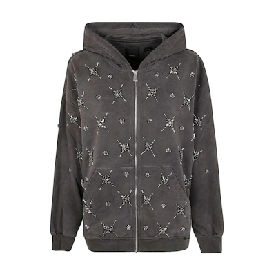 (Women) PINKO Beaded Loose Fit Hooded Zip-Up Jacket for Women - Gray. 104457A297-I79
