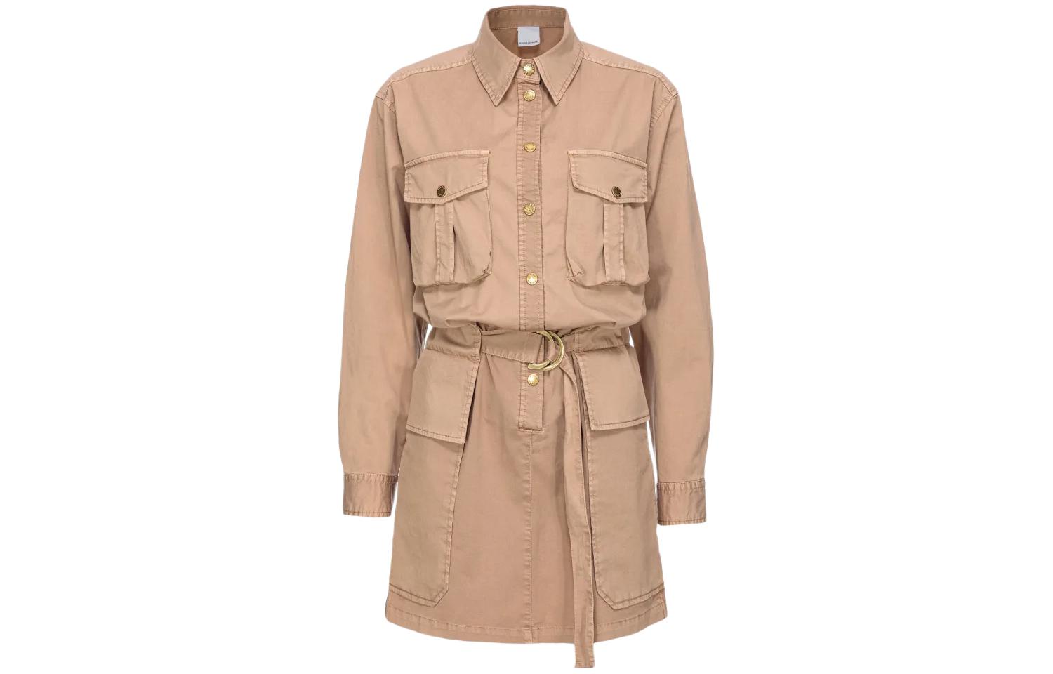 Order (W) PINKO 米色腰帶工裝襯衫連身裙 長袖中長裙。 102997A1NFD57