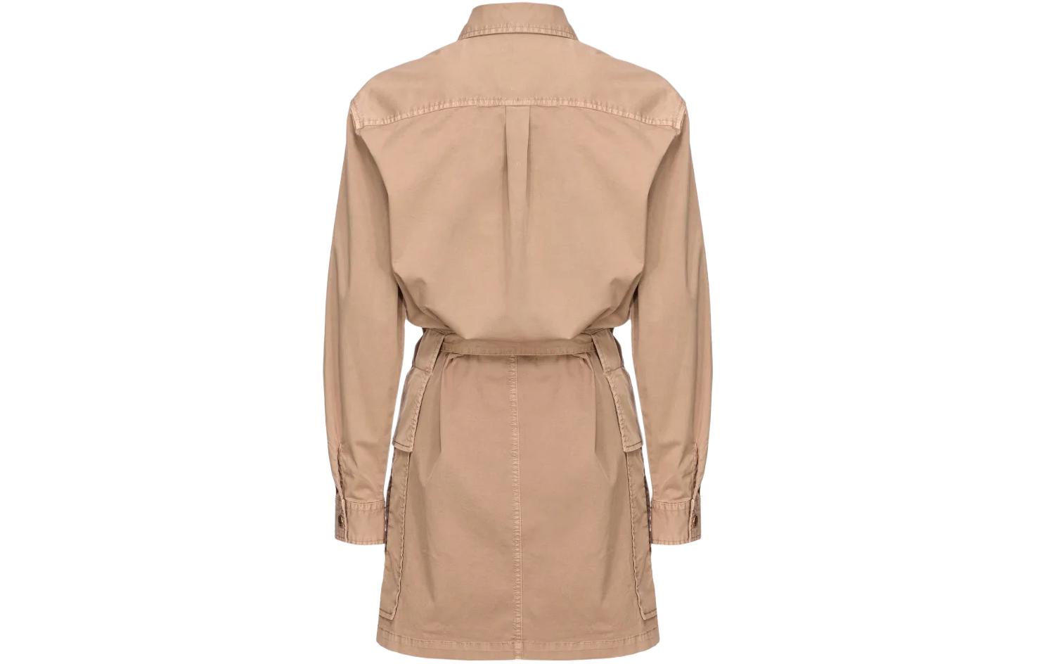 Lookbook (W) PINKO 米色腰帶工裝襯衫連身裙 長袖中長裙。 102997A1NFD57