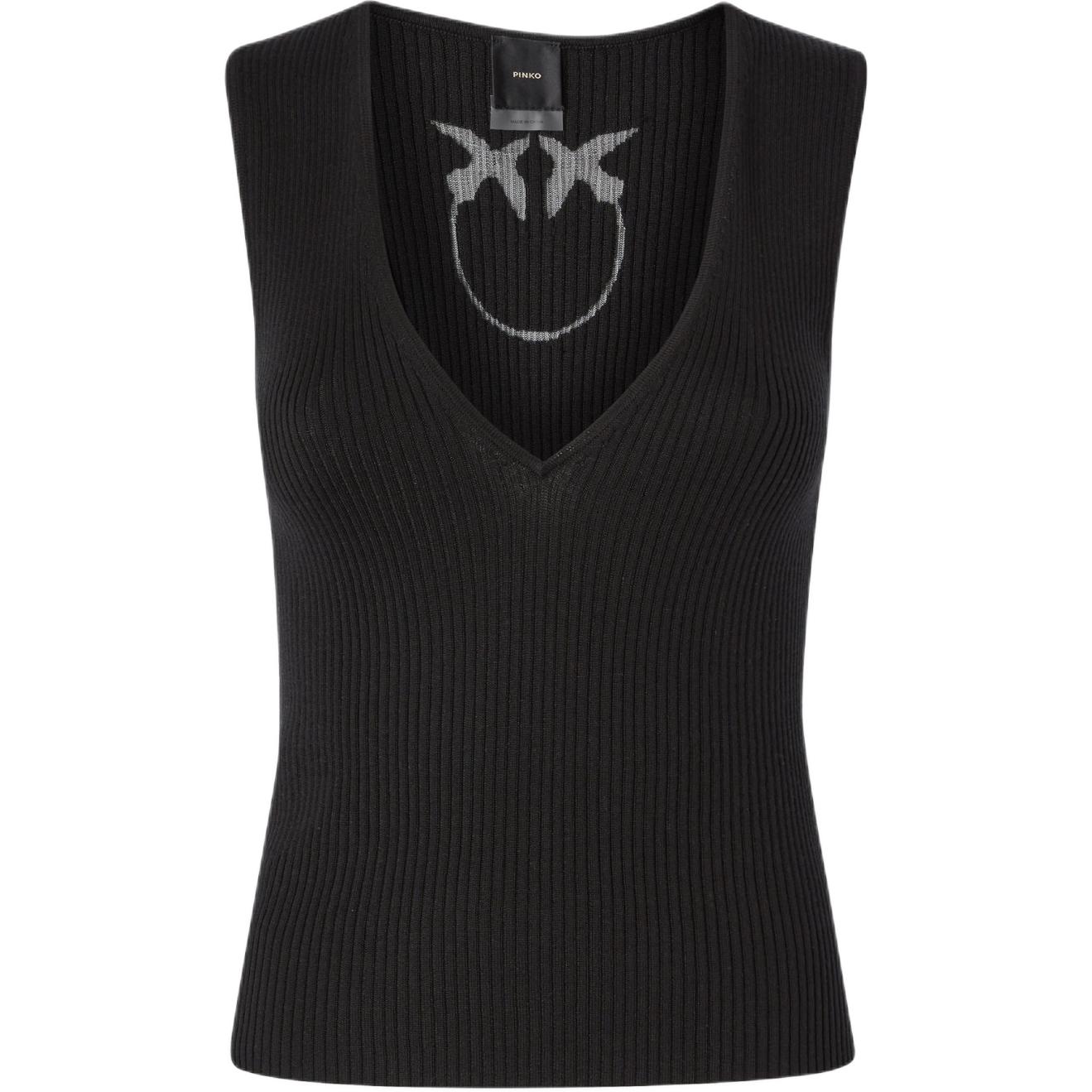(Women) PINKO Black V-Neck Sleeveless Slim Fit Tank Top 104808A1KW-Z99