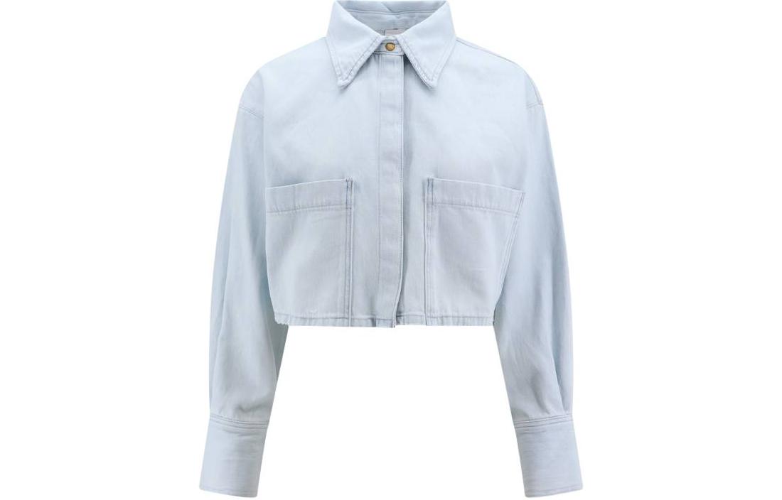 (Women) PINKO Embroidered Logo Zip-Up Collared Long-Sleeve Shirt Blue - 103060A1MO-PJN