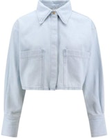 (Women) PINKO Embroidered Logo Zip-Up Collared Long-Sleeve Shirt Blue - 103060A1MO-PJN (Women) PINKO Embroidered Logo Zip-Up Collared Long-Sleeve Shirt Blue - 103060A1MO-PJN