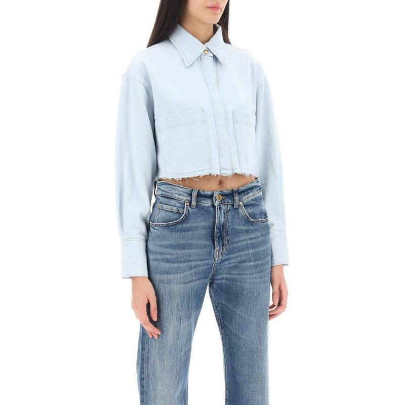 Shop (W) PINKO 刺繡Logo拉鍊襯衫藍色長袖外套 103060A1MO-PJN