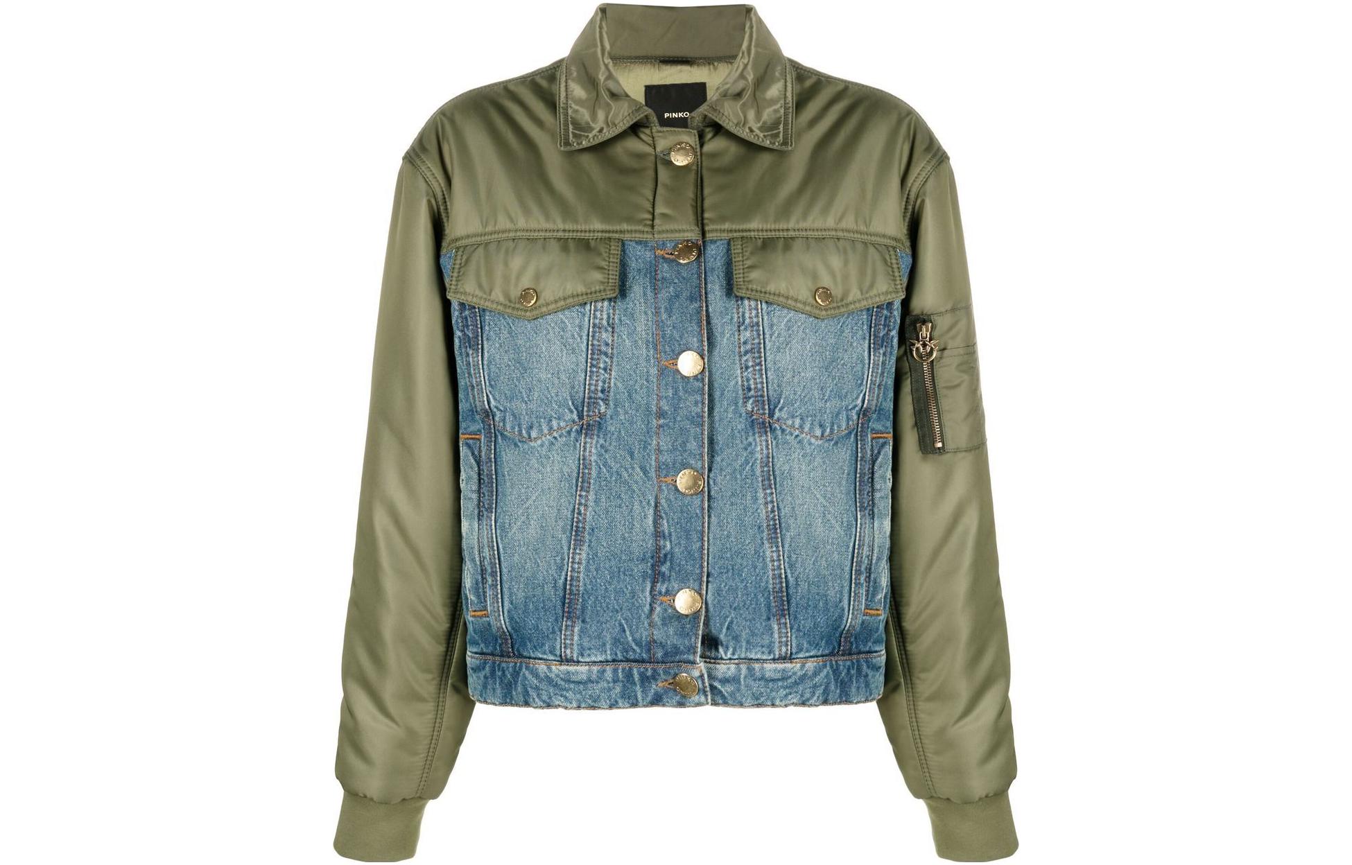 Order (W) PINKO FW22 軍綠色拼接丹寧外套長袖設計 1J110GA0A1-ES1