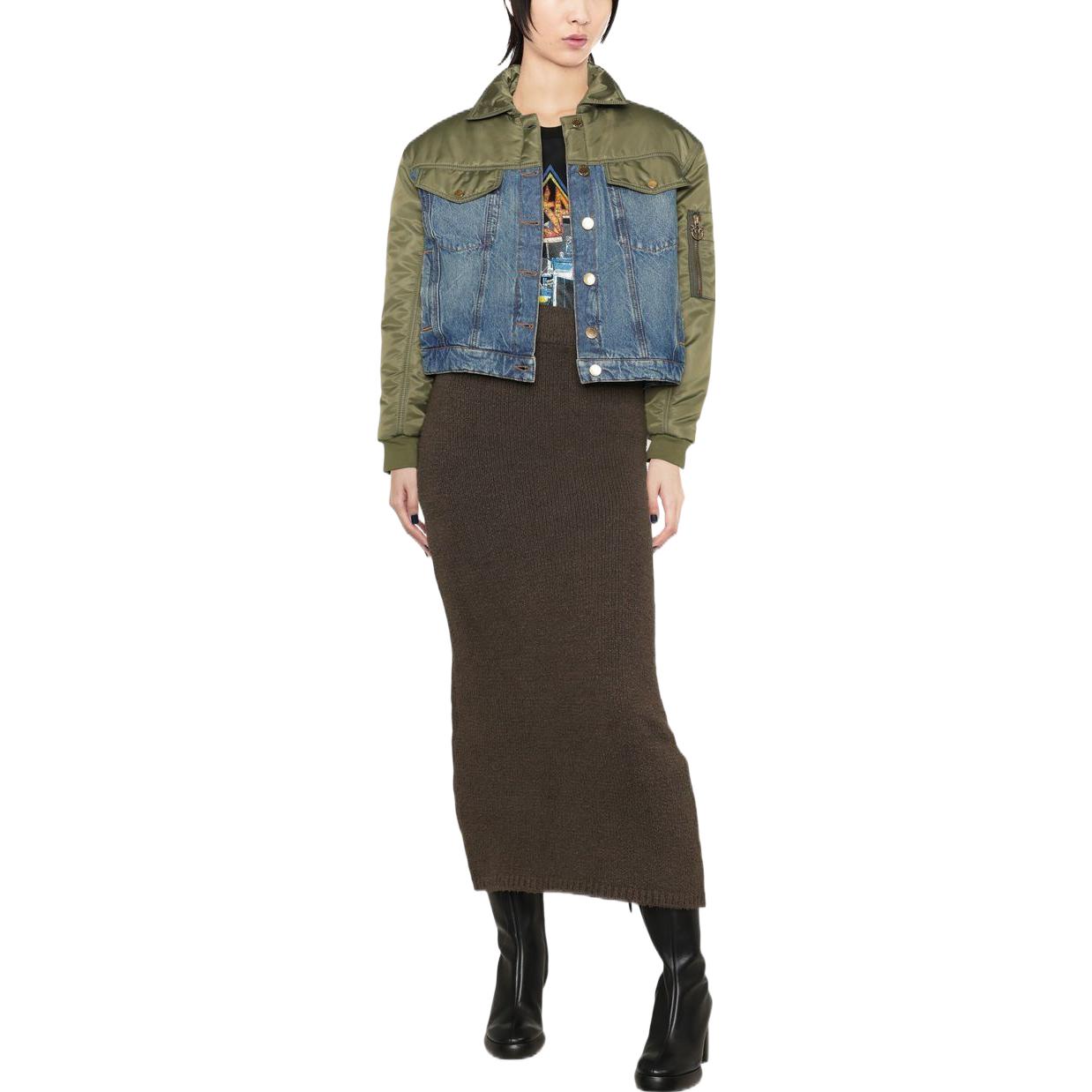 Lookbook (W) PINKO FW22 軍綠色拼接丹寧外套長袖設計 1J110GA0A1-ES1