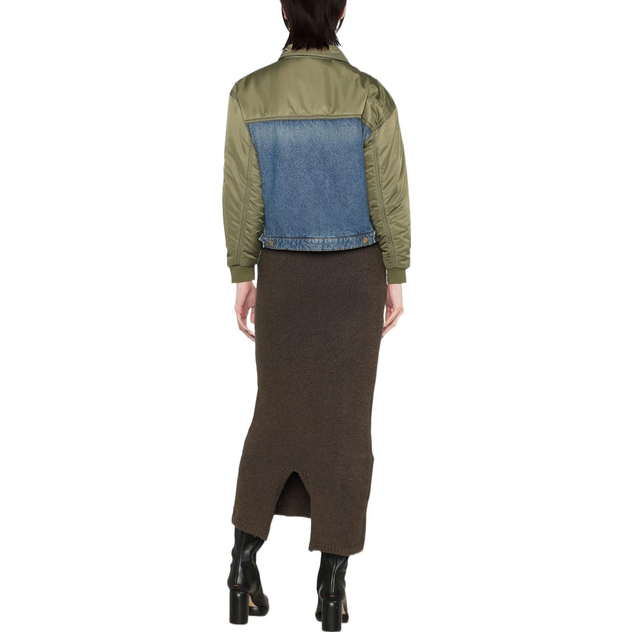 Shop (W) PINKO FW22 軍綠色拼接丹寧外套長袖設計 1J110GA0A1-ES1