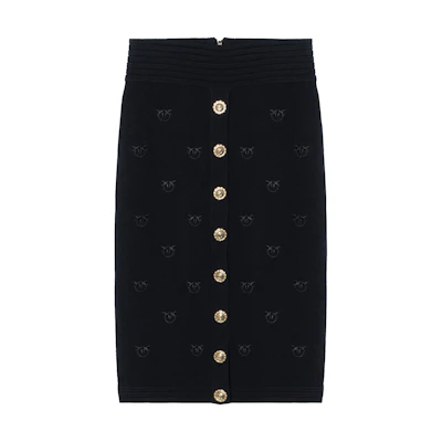 (Women) PINKO FW22 Black Straight-Cut Skirt with Logo Print Casual Design. 1G180MY7Z2-Z99