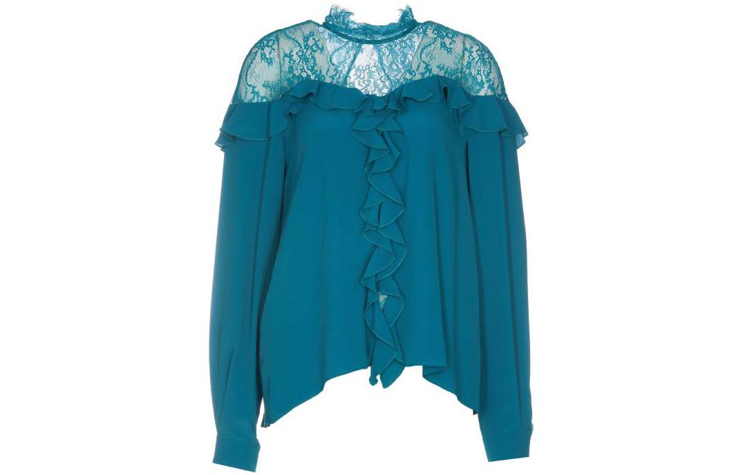 (Women) PINKO FW22  Blue Lace Patchwork Long-Sleeve Relaxed Shirt. 1G18FD8889VA3
