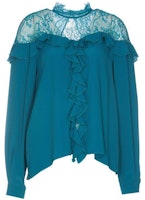 (Women) PINKO FW22 Blue Lace Patchwork Long-Sleeve Relaxed Shirt. 1G18FD8889VA3 (Women) PINKO FW22 Blue Lace Patchwork Long-Sleeve Relaxed Shirt. 1G18FD8889VA3