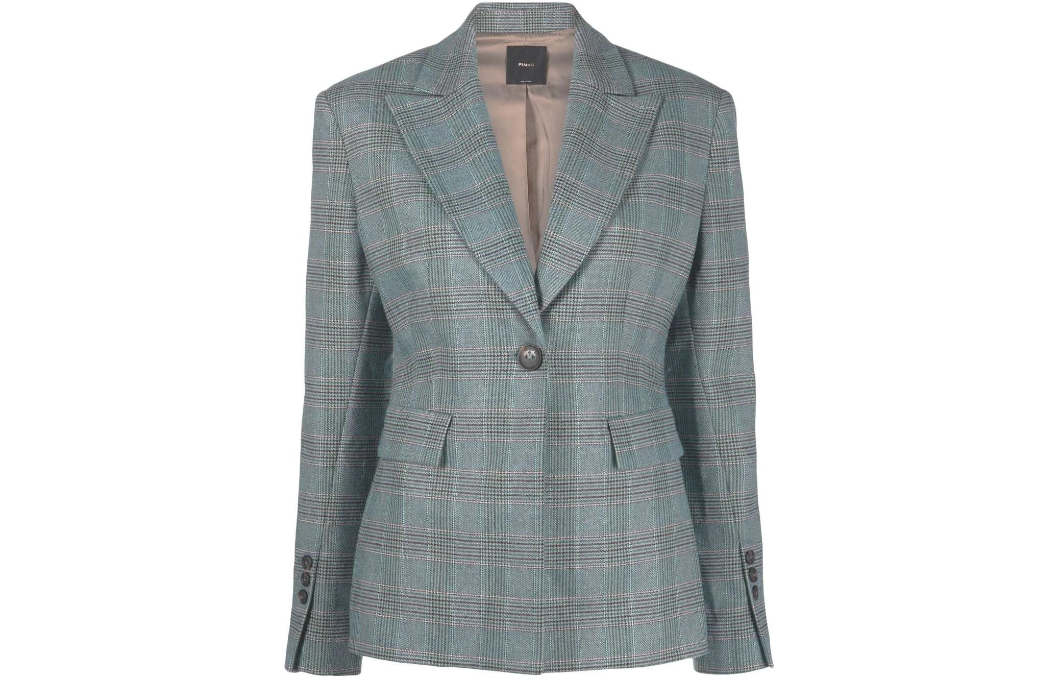 (Women) PINKO FW22  Plaid Single-Breasted Blazer Teal Blue 1G18FRA07P-EN7