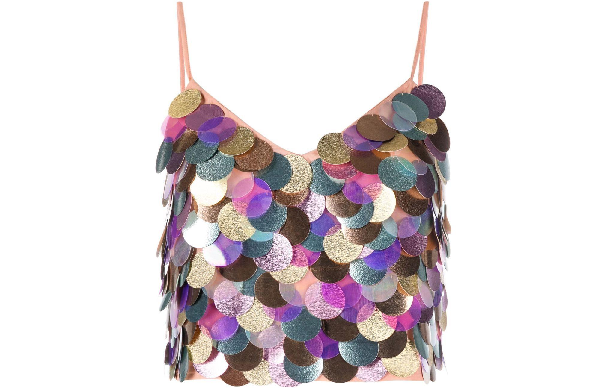 (Women) PINKO FW22  Sequin Cropped Camisole Top Multicolor. 1G183KA070SN2