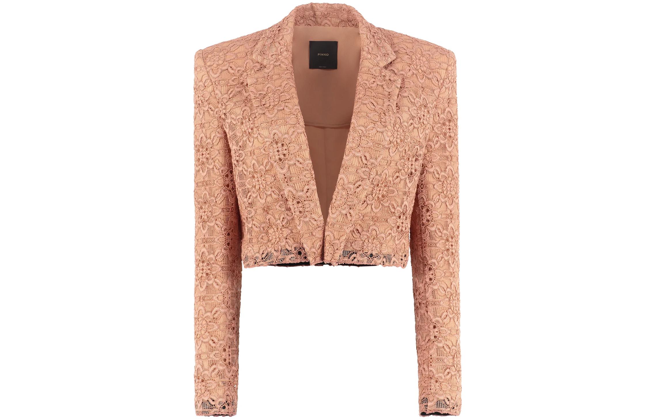 (Women) PINKO FW22 Solid Lace Cropped Blazer Nude  Jacket 1N13JD7572-C96